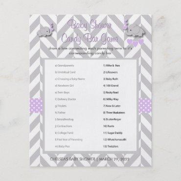 Purple and Gray Elephant Baby Shower Game Flyer