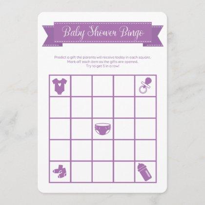Purple Baby Shower Bingo Game Double Sided