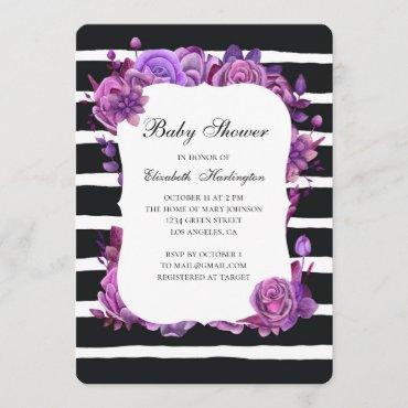 Purple baby shower invitation. Black and white Invitation