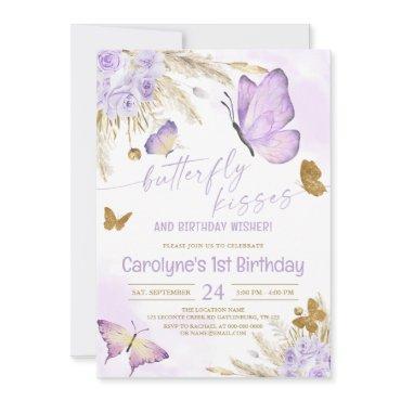 Purple Boho Butterfly Kisses and Birthday Wishes