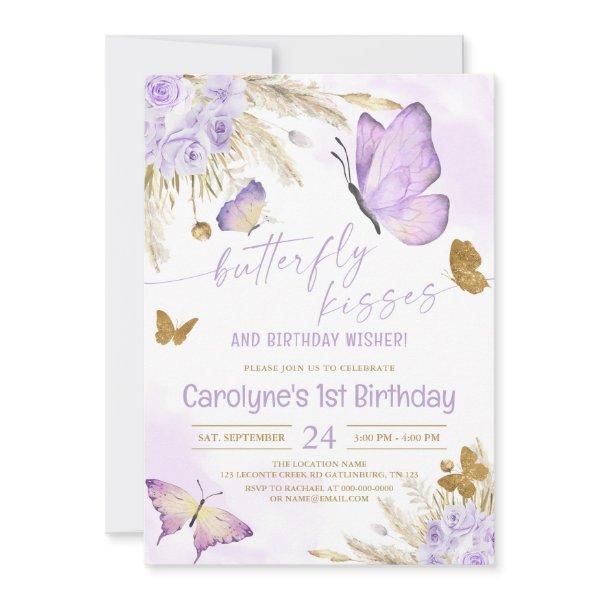 Purple Boho Butterfly Kisses and Birthday Wishes