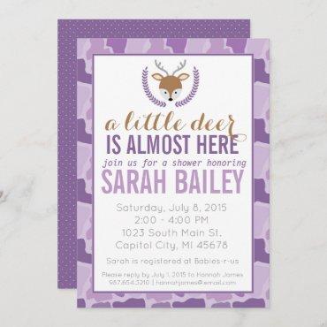 Purple Camo Little Deer Baby Shower Invite