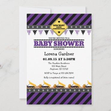 Purple Construction Baby Shower Invitation