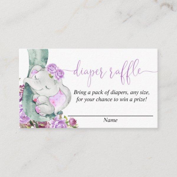 Purple elephant baby shower diaper raffle cards