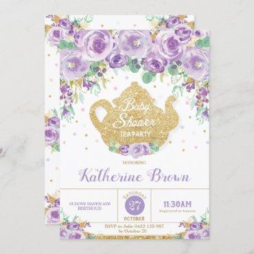 Purple Floral Baby Shower Tea Party Baby Girl
