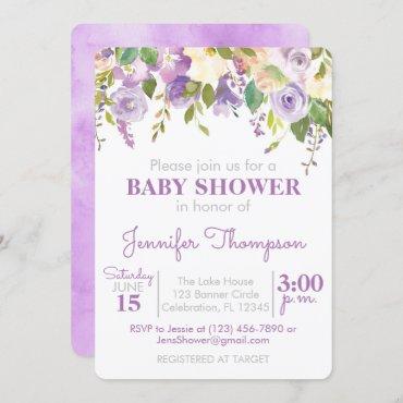 Purple Floral Girl Baby Shower Invitation