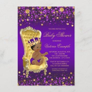 Purple Gold African American Prince Baby Shower Invitation