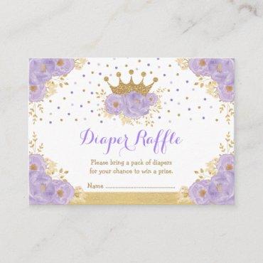 Purple Gold Crown Princess Baby Girl Diaper Raffle Enclosure Card