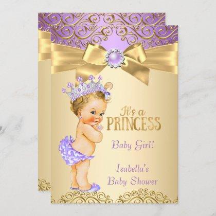 Purple Gold Damask Princess Baby Shower Blonde