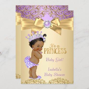 Purple Gold Damask Princess Baby Shower Ethnic Invitation