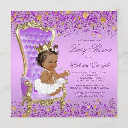 Purple Gold Ethnic Princess Baby Shower Invitation