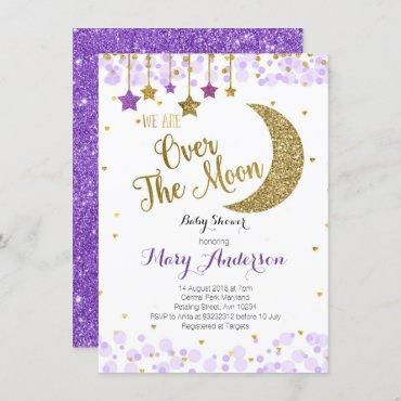 Purple Gold Moon Baby Shower Invitation
