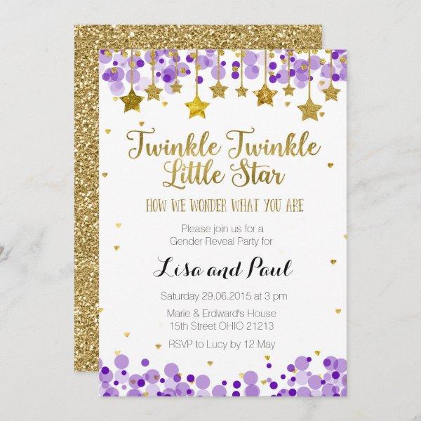 Purple Gold Star Twinkle twinkle gender reveal