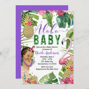 Purple Hawaiian Aloha Tropical Baby Vintage Shower Invitation