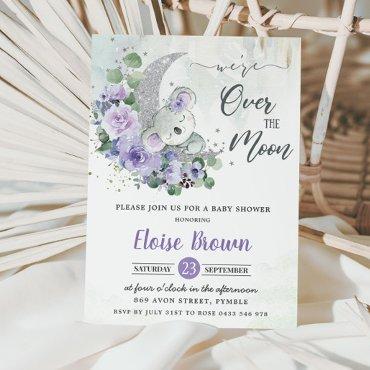 Purple Koala We're Over the Moon Girl Baby Shower