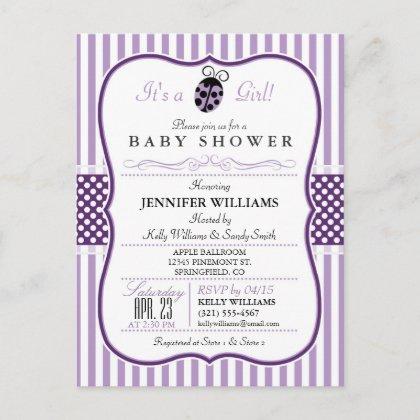 Purple Ladybug; Girl Baby Shower Invitation