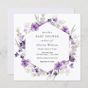 Purple Lavender Flowers Baby Shower Invitation