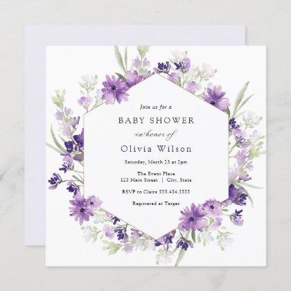 Purple Lavender Flowers Baby Shower Invitation