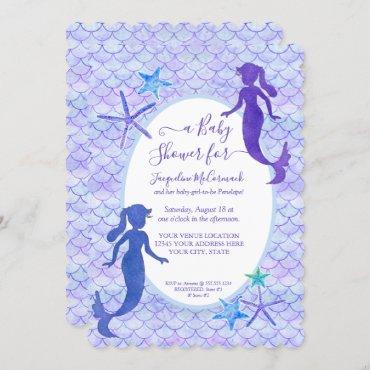 Purple Lavender Mermaid Scales Baby Girl Shower Invitation