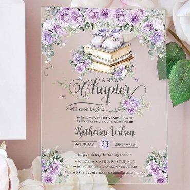 Purple Lilac Floral Book New Chapter Baby Shower Acrylic