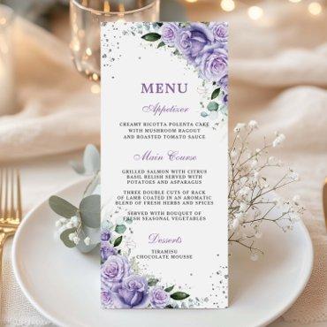 Purple Lilac Lavender Floral Wedding Bridal Menu