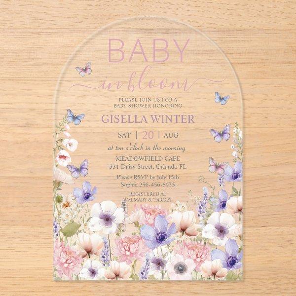 Purple Pink Wildflower Butterflies Baby in Bloom  Acrylic