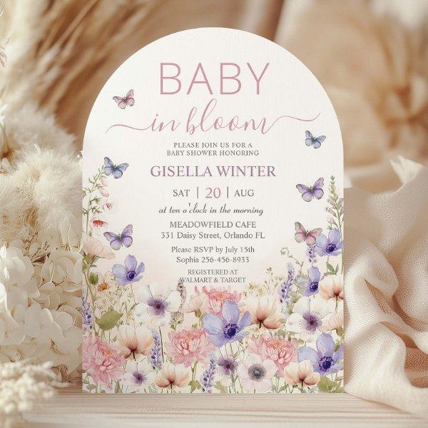 Purple Pink Wildflower Butterflies Baby in Bloom