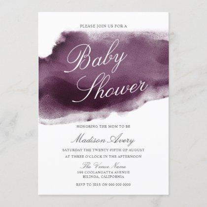 Purple Plum Modern Watercolor Baby Shower Invitation