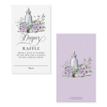 Purple Roses Floral Book Baby Bottle Diaper Raffle Enclosure Card