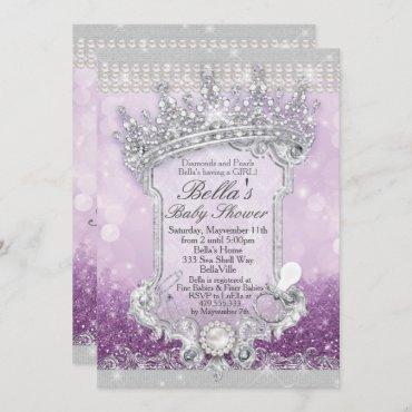 Purple Royal Bling Glitter Baby Shower Invitations