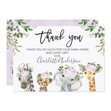 Purple Safari Animals Baby Shower Thank You Card