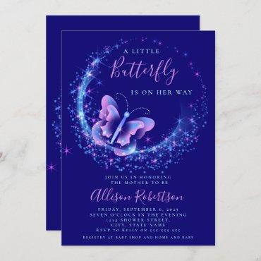 Purple Sparkle Butterfly Girl Baby Shower Invitation