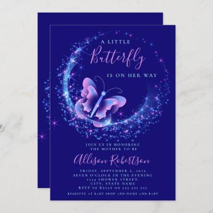 Purple Sparkle Butterfly Girl Baby Shower Invitation
