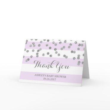 Purple Stripes Silver Confetti Baby Shower Thanks Thank You Card