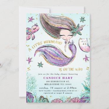 Purple Teal Little Mermaid Baby Shower  Invitation