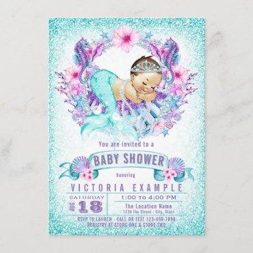 Purple Teal Mermaid Baby Shower Invitations