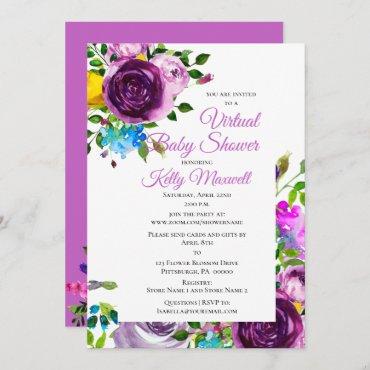 Purple Watercolor Floral Girl Virtual Baby Shower