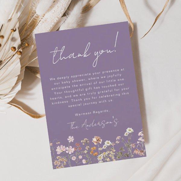Purple Wildflower Baby Shower Thank You Card