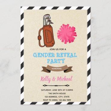 Putters or Pom Poms gender reveal card