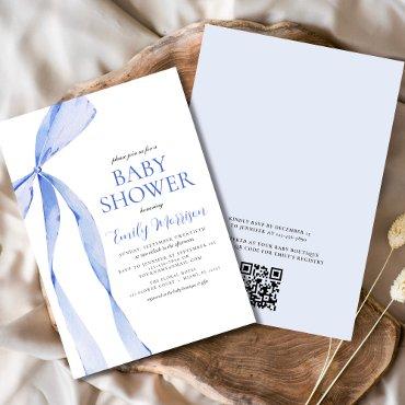 QR Code Blue Watercolor Bow Boy