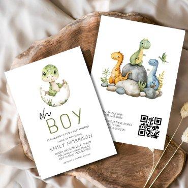 QR Code Oh Boy Dinosaur Baby Boy Shower