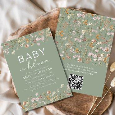 QR Code Sage Green Wildflower Baby in Bloom Shower