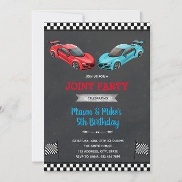 Race car joint boy birthday invitation