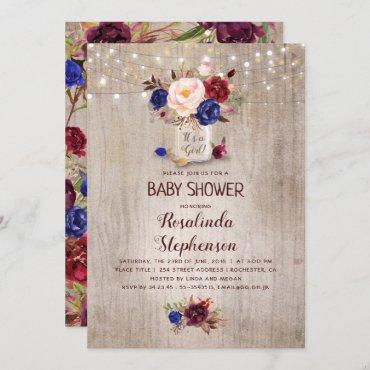Radiant Floral Mason Jar Rustic Baby Shower Invitation