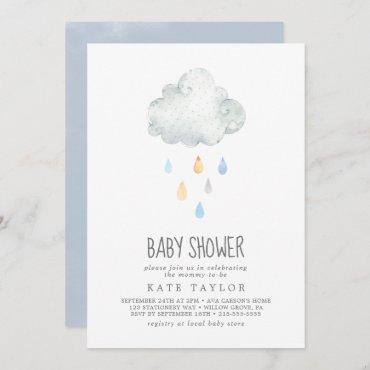 Rain Cloud Boy Baby Shower Invitation