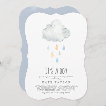 Rain Cloud It's A Boy Baby Shower Invitation