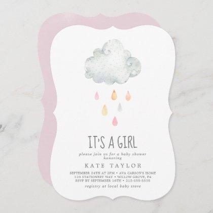 Rain Cloud It's A Girl Baby Shower Invitation