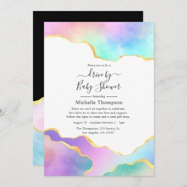 Rainbow and Gold Agate Drive By Shower Invitation
