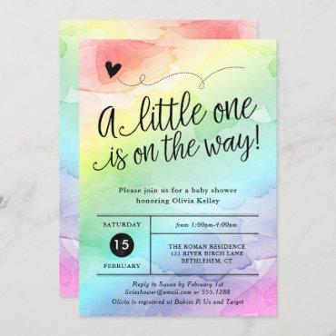Rainbow Baby Shower, Gender Neutral Watercolor Invitation