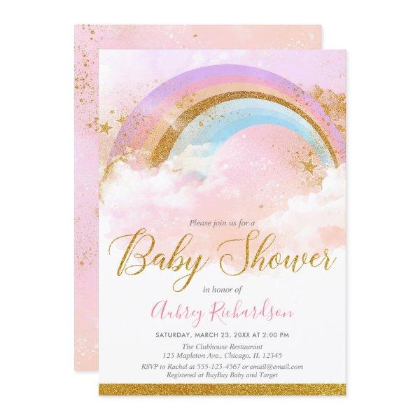 Rainbow baby shower girl pastel pink gold